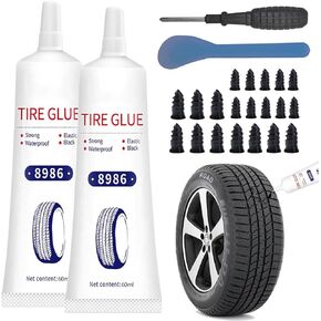 120ml Tire Repair Glue, Tire Patch Glue Kit with Tire Repair Nail, 24Pcs Tire Repair Kit for Vacuum Tire Puncture Repair on Cars, Motorcycles, Trucks, and Tractors, Super Sticky