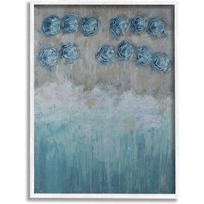 Stupell Industries Abstract Blue Umbrella Ocean Coast Rustic Beach Painting White Framed Wall Art, 24 x 30