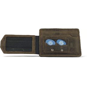 Compact Full Grain Leather Wallet with Guitar Pick Holder (Whiskey Brown)