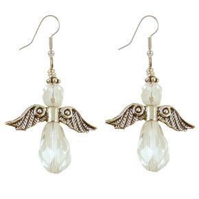 Angel Earrings with Clear Crystal Beads and Silvertone Earwires