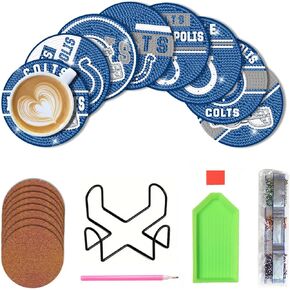 Bartogro 8 Pcs Diamond Painting Coaster Kits, DIY Football Diamond Art Coasters with Holder for Indianapolis Adults Diamond Art Crafts Supplies