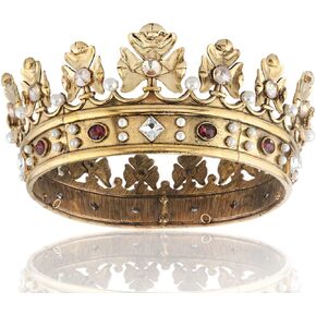 Baroque Royal Crown Men's Metal Prince Hair Crown Full Circle Birthday Party Hair Accessories For Halloween Costume Party Prom Pageant