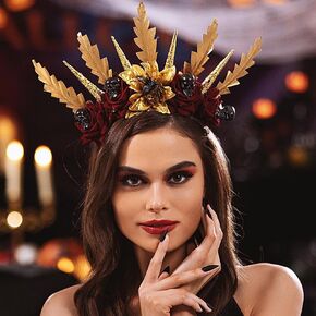 Campsis Halloween Skull Headband ريشة يوم الموتى زهرة تاج تيارا العنكبوت المكسيكي الورد إكسسوارات الشعر مهرجان الملحقات للنساء والفتيات