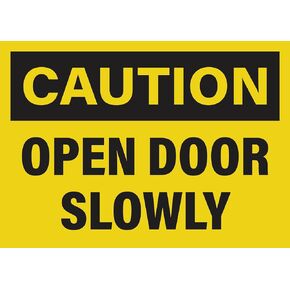 Caution Open Door Slowly Stickers, Safety Signs for Business, Home, Office, Weatherproof Vinyl, Yellow/Black, 7" x 5" - Pack of 4