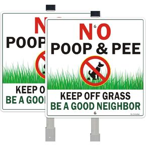 2 Pack No Pooping Dog Signs for Yard - Keep Off Grass Lawn Sign With 28" Metal Stakes, Clean Up After Your Dog Sign, 10"x10" Rust Free &Fade Resistant Heavy Reflective Aluminum