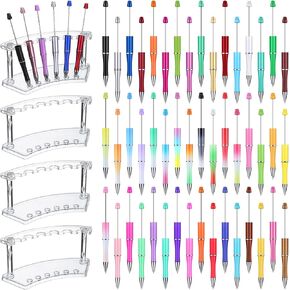 Tenceur 52 Pcs Beadable Pen Gifts Set with 48 Plastic Beadable Pen Bulk 4 Pcs 6 Slots Plastic Pen Holder Assorted Beadable Pens DIY Making Kit Pen Display Stand for School Office (Gradient Color) in Saudi Arabia