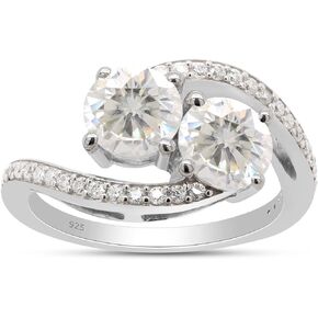 SAVEARTH DIAMONDS 1 3/4 ct. t.w Center 6MM Round Cut Lab Created Moissanite Diamond Two Stone Bypass Engagement Ring For Women In 14K Gold Over Sterling Silver (G-H Color, VVS1 Clarity, 1.75 Cttw)