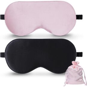 Sleep Mask with Pouch, 2 Pack 100% Real Natural Pure Silk Eye Mask with Adjustable Strap for Sleeping, BeeVines Eye Sleep Shade Cover, Blocks Light Reduces Puffy Eyes Gifts