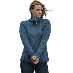 Irish Shaped Zipper Merino Wool Cardigan Sweater with Mock Turtleneck Made in Ireland