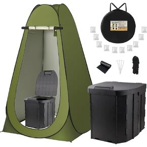 Camping Toilet with Pop up Privacy Tent, Portable Toilet Kit for Adults,X Large Camping Folding Toilet, Outdoor Camping Shower Tents Changing Room, Instant Pop Up, Toilet Bags,Liquid Waste Gel