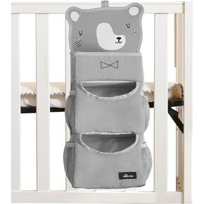 SUNEVNO Hanging Baby Diaper Caddy Organizer Diaper Stacker, Baby Crib Hanging Classified Storage Bag Organizer for Changing Table Crib Playard or Wall & Nursery Organization (Gray Bear)