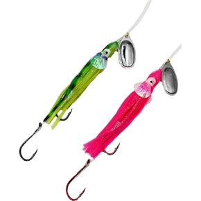 Pink, Green Squid Skirt Spinner Lure, 4/0