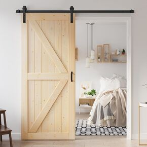 36x84 inch (Double 18×84 inch Door) Sliding Barn Wood Door Slab with 6.6ft Hardware Kit, Requires Simple DIY Assembly