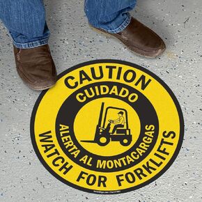 SmartSign “Caution - Watch for Forklifts" Bilingual Anti Slip Adhesive Reflective Floor Sign | 17" x 17"
