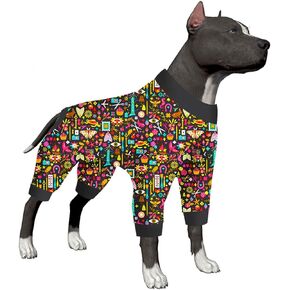 LovinPet Dog Pajamas Post Surgery - Full Coverage Dog Pjs with Black Trim, Decoupage Ink Print, Post Surgery Shirt, UV Protection, Pet Anxiety Relief Shirt, Large Dog Jammies, Pet PJ's,Brown L