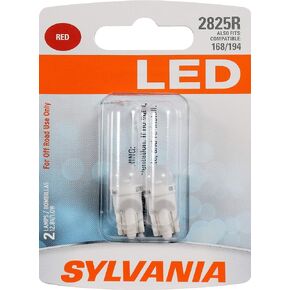 SYLVANIA - 2825 T10 W5W LED Red Mini Bulb - Bright LED Bulb, Ideal for Interior Lighting (Contains 2 Bulbs)