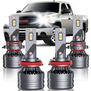 for GMC SIERRA 2007-2013 LED Headlights Fog Lights Bulbs Combo, 4pcs Super Bright 6000K White High & Low Beam Headlamps LED Blubs Package