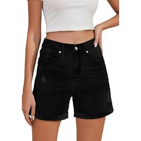 Metietila Women's Jean Shorts High Waisted Folded Hem Stretchy Denim Shorts Casual Summer Elastic Waist Shorts
