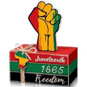 4 Pcs Juneteenth Decorations Juneteenth Tiered Tray Decoration Juneteenth Wood Signs Rustic 1865 Freedom Black American Block Decor for Farmhouse Table Home Tabletop Bookshelf Decorations