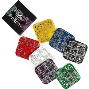 قواعد أكواب للمشروبات بتصميم ثنائي الفينيل متعدد الكلور - قواعد أكواب خضراء مزخرفة بألواح دوائر ذهبية غامرة لطاولة القهوة وبار المكتب والهدايا التقنية لصديقها ومهندس الألعاب المهوس والأب للرجال (2 × أخضر/عبوة) in Kuwait