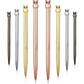 8 Pieces Owl Metal Ballpoint Pens, Unique Stationery Office Supplies, Bird Writing Pen,instrument for Cool Stationery Office Desk Decor Accessories Black Ink 4 Colors
