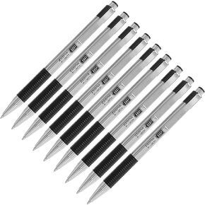 ZEBRA F-301 Ballpoint Retractable Pen, Black Ink, Fine Point Tip, 9 Pens per Pack Refillable Pens with Refill 0.7 mm Stainless Steel