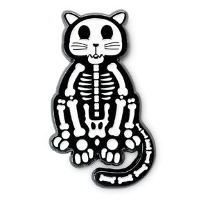Skeleton Cat Pins with 2 Secure Rubber Backings - Funny and Cute Enamel Pins for Backpacks, Hats, Lapels, Bags or Jackets - Goth Punk Style Horror Pins Aesthetic - 1.5"- 1 ct