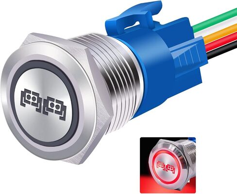 19MM Rear Lights Switch 12V Waterproof Silver Stainless Steel Latching Push Button Switch SPST ON/Off Red LED,with Wire Socket Plug,for Car Boat Truck P-L-19-02-T-R in Saudi Arabia