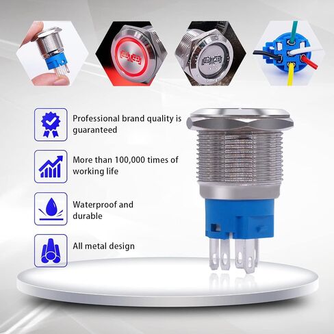 19MM Rear Lights Switch 12V Waterproof Silver Stainless Steel Latching Push Button Switch SPST ON/Off Red LED,with Wire Socket Plug,for Car Boat Truck P-L-19-02-T-R in Saudi Arabia