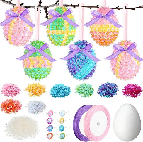 Liliful 20 Sets Easter Eggs Crafts Colorful Sequin Easter Egg Ornaments Kit Includes Foam Eggs Shiny Spring Hanging Egg Baubles Ornaments DIY Crafting for Easter Tree Holiday Party Decorations in Saudi Arabia
