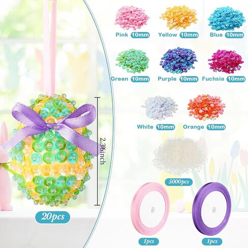 Liliful 20 Sets Easter Eggs Crafts Colorful Sequin Easter Egg Ornaments Kit Includes Foam Eggs Shiny Spring Hanging Egg Baubles Ornaments DIY Crafting for Easter Tree Holiday Party Decorations in Saudi Arabia