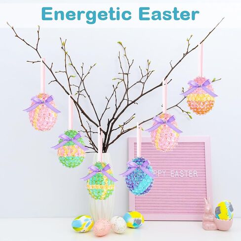 Liliful 20 Sets Easter Eggs Crafts Colorful Sequin Easter Egg Ornaments Kit Includes Foam Eggs Shiny Spring Hanging Egg Baubles Ornaments DIY Crafting for Easter Tree Holiday Party Decorations in Saudi Arabia