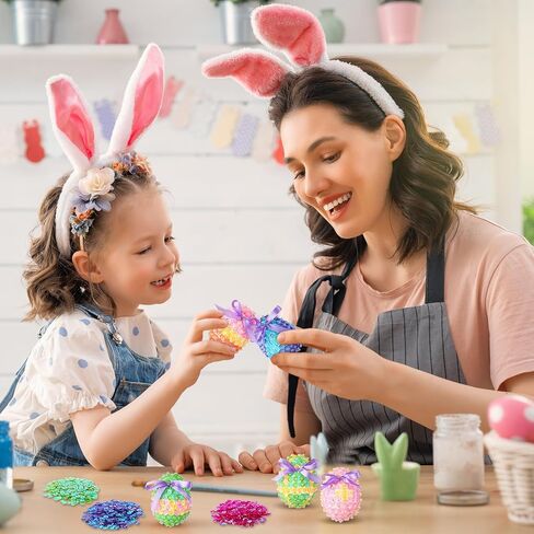 Liliful 20 Sets Easter Eggs Crafts Colorful Sequin Easter Egg Ornaments Kit Includes Foam Eggs Shiny Spring Hanging Egg Baubles Ornaments DIY Crafting for Easter Tree Holiday Party Decorations in Saudi Arabia