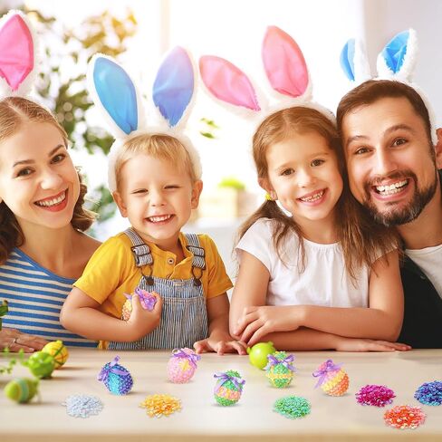 Liliful 20 Sets Easter Eggs Crafts Colorful Sequin Easter Egg Ornaments Kit Includes Foam Eggs Shiny Spring Hanging Egg Baubles Ornaments DIY Crafting for Easter Tree Holiday Party Decorations in Saudi Arabia