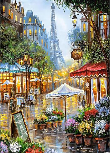 Lxmsja 5D Paris Flower Market Diamond Art Kits for Adults, Diamond Art Painting Kits, Paintings with Diamond Dots Full Drill Round Gem Art for DIY Gift Home Decor 12x16Inch in Saudi Arabia