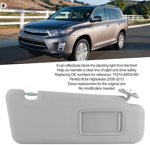 Car Sun Visor, Car Right Sun Visor Passenger Car Interior Parts Right Side 74310‑48530‑B0 Right Windscreen Sun Shade Auto Accessories Fit for Highlander 2008‑2013, Automotive Interior in Saudi Arabia