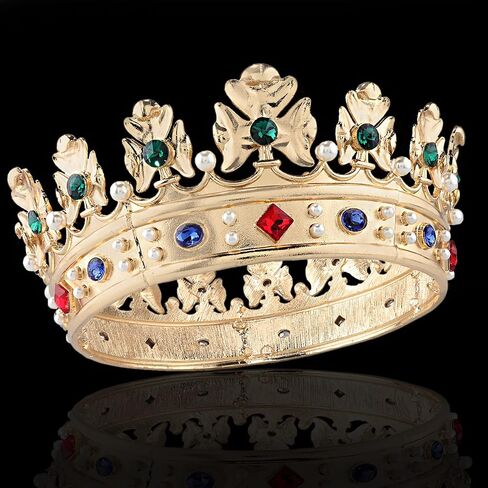 Baroque Royal Crown Men's Metal Prince Hair Crown Full Circle Birthday Party Hair Accessories For Halloween Costume Party Prom Pageant in Saudi Arabia