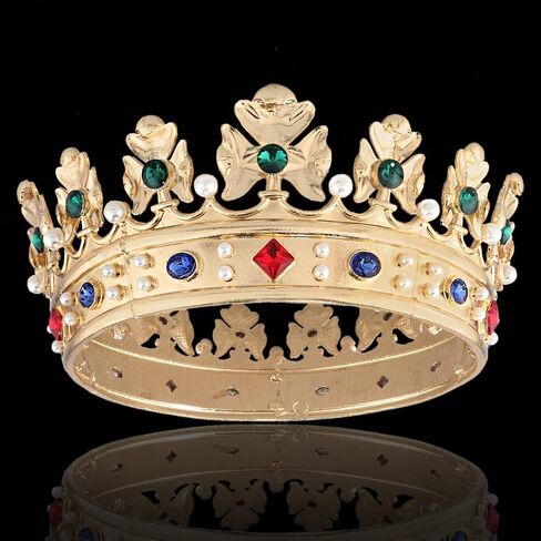 Baroque Royal Crown Men's Metal Prince Hair Crown Full Circle Birthday Party Hair Accessories For Halloween Costume Party Prom Pageant in Saudi Arabia
