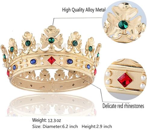 Baroque Royal Crown Men's Metal Prince Hair Crown Full Circle Birthday Party Hair Accessories For Halloween Costume Party Prom Pageant in Saudi Arabia