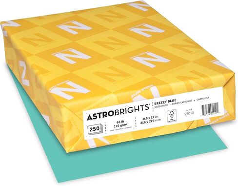 بطاقات ملونة من Astrobrights Punchy Pastel، 8.5 بوصة × 11 بوصة، 65 رطل/176 جرامًا للمتر المربع، أزرق بريزي، 250 ورقة (92012) in Kuwait