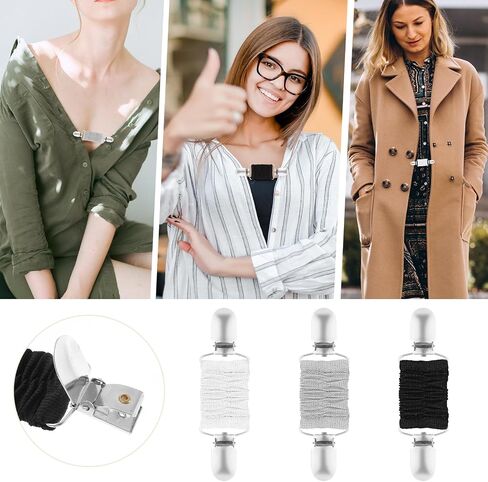 Dress Clips Back Cinch Clips 3PCS Sweater Clips Shawl Clips for Women Retro Cardigan Collar Clips Clothing Dress Clips for Fitting (Black + White + Gray) in Saudi Arabia