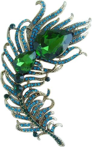 4.33" Rhinestone Crystal Peacock Feather Brooch Pin Pendant BZ5038 in Saudi Arabia