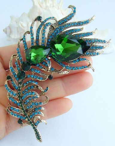 4.33" Rhinestone Crystal Peacock Feather Brooch Pin Pendant BZ5038 in Saudi Arabia