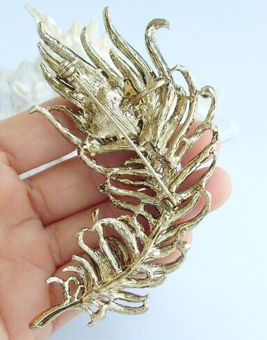 4.33" Rhinestone Crystal Peacock Feather Brooch Pin Pendant BZ5038 in Saudi Arabia