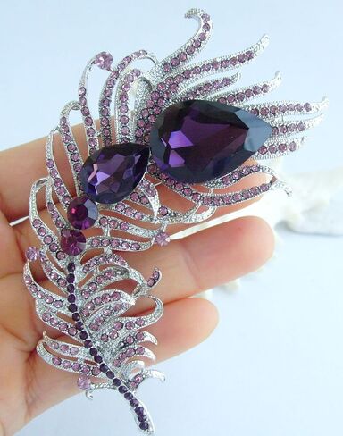 4.33" Rhinestone Crystal Peacock Feather Brooch Pin Pendant BZ5038 in Saudi Arabia