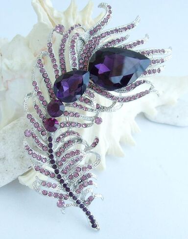 4.33" Rhinestone Crystal Peacock Feather Brooch Pin Pendant BZ5038 in Saudi Arabia