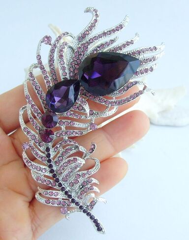 4.33" Rhinestone Crystal Peacock Feather Brooch Pin Pendant BZ5038 in Saudi Arabia