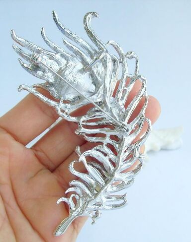 4.33" Rhinestone Crystal Peacock Feather Brooch Pin Pendant BZ5038 in Saudi Arabia