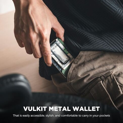 VULKIT محفظة معدنية نحيفة مع مشبك نقود، حامل بطاقة ائتمان بسيط، حافظة بطاقات عمل، محفظة جيب أمامي للرجال (أسود) in Saudi Arabia