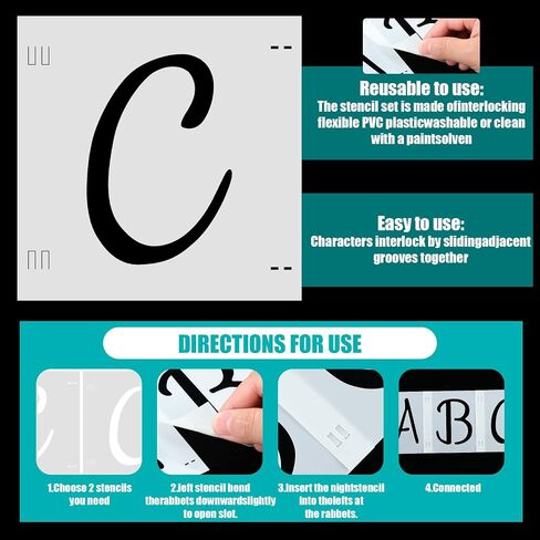 38 Pieces Letter Stencils Reusable Plastic Letter Number Templates Alphabet Art Craft Stencils Symbol Numbers Craft Stencils Interlocking Stencil Kit for Painting on Wood DIY Art Project (4 Inch) in Saudi Arabia